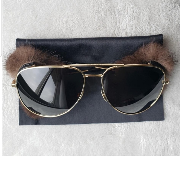Saint Lauren Gold Mink Fur Classic 11 Shields Sunglasses - Picture 3 of 15